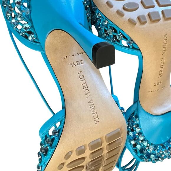 Bottega Veneta Mesh Crystal Embellished Sparkle  Ankle Tie Heels NEW EU 36.5 - Picture 3 of 9